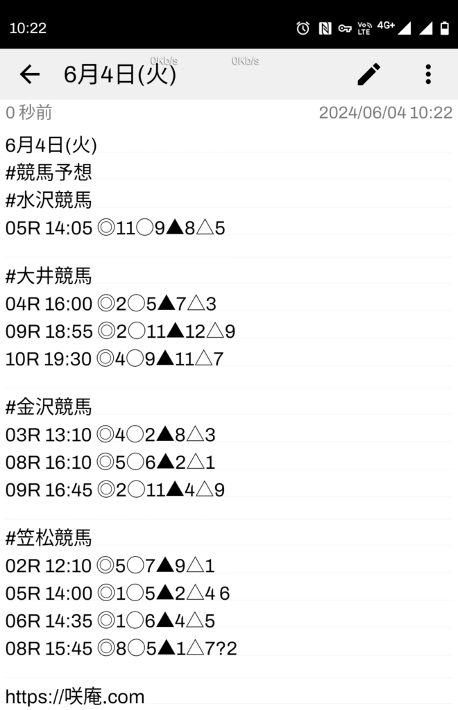 6月4日(火) 競馬予想